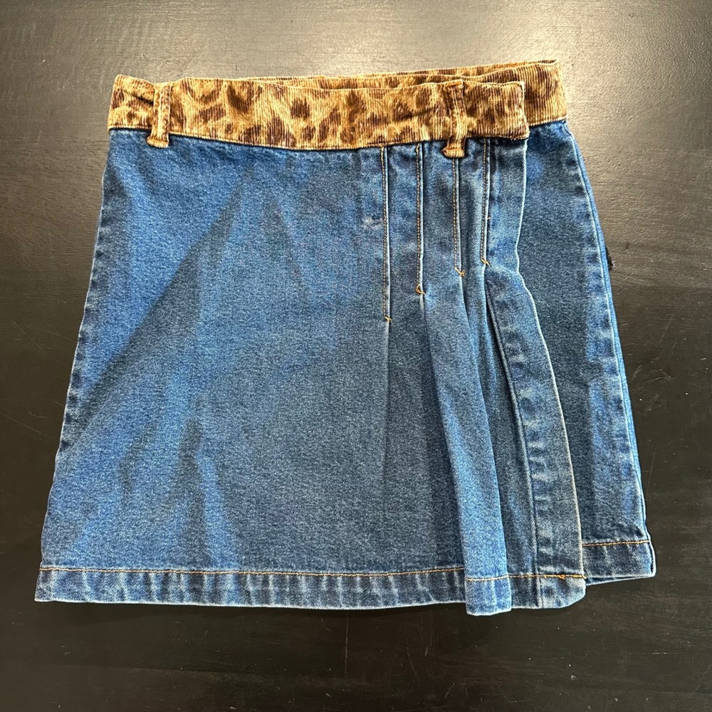VTG Y2K Mary-Kate and Ashley Denim Mini Skirt Leopard Corduroy Pleated Girls 7